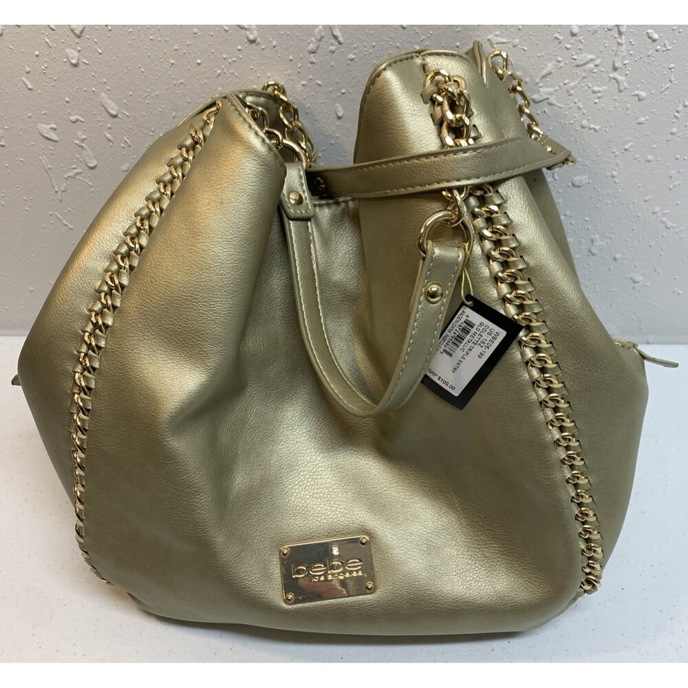 New Bebe Colette Triple Entry Gold Metallic Chain Purse Shoulder Bag Tote $109 - Picture 10 of 10